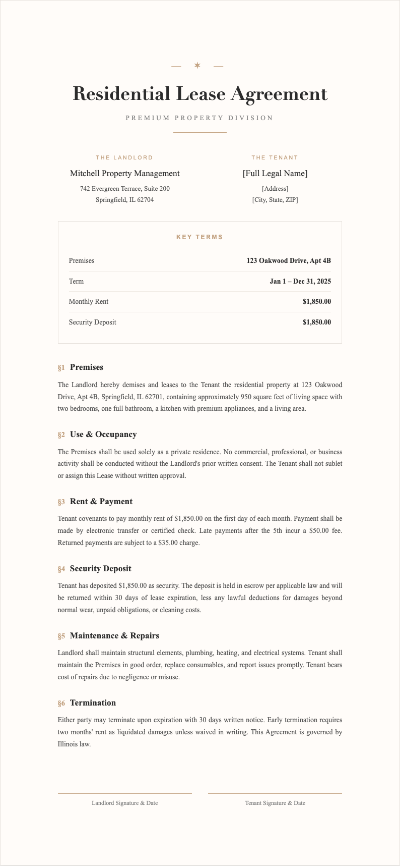 Elegant luxury lease agreement